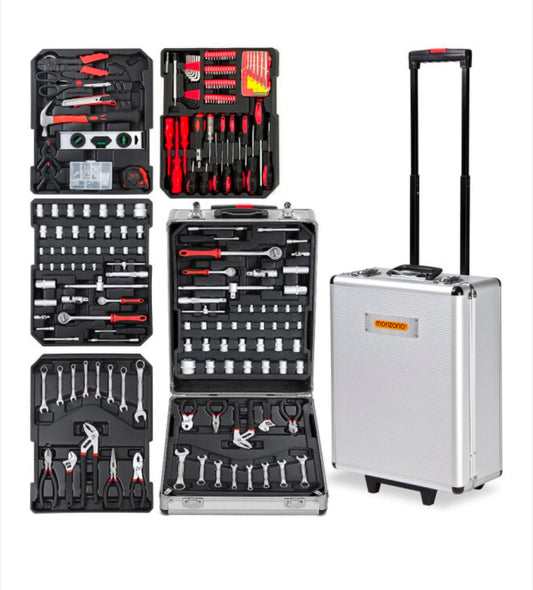 2025new 799pcs Aluminum Trolley Case Tool Set Silver, House Repair Kit Set, Household Hand Tool Set, with Tool Belt,Gift